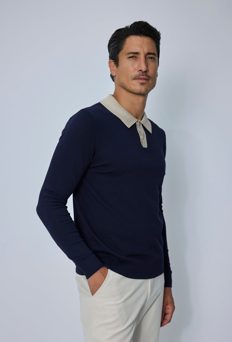 Polo tricot col contrasté