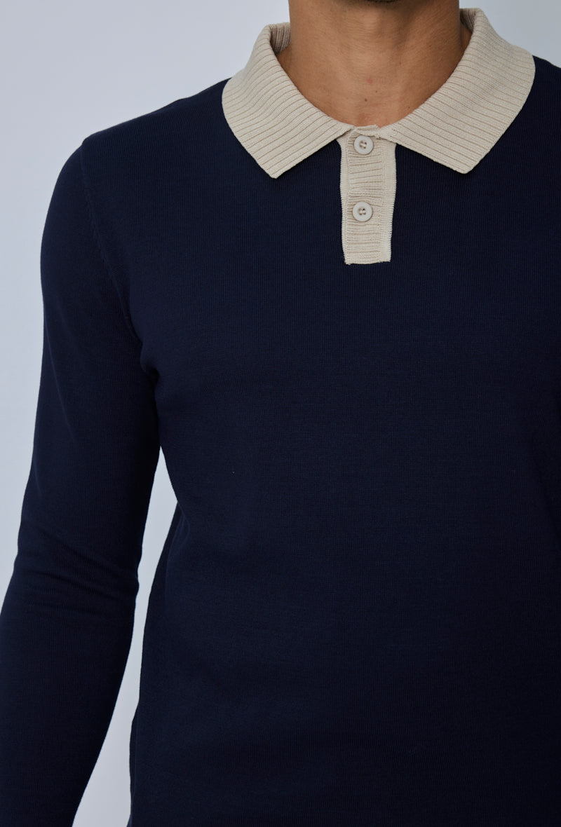 Polo tricot col contrasté