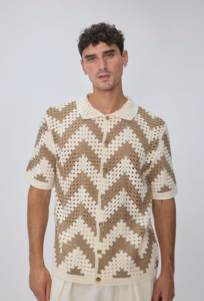 Chemise tricot ajourée casual