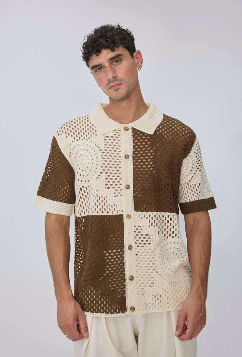 Chemise tricot ajourée casual
