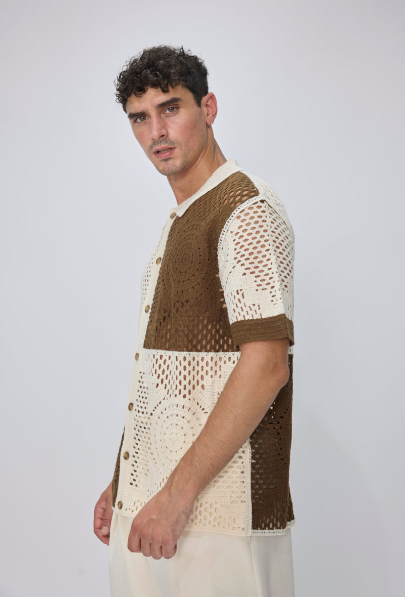 Chemise tricot ajourée casual