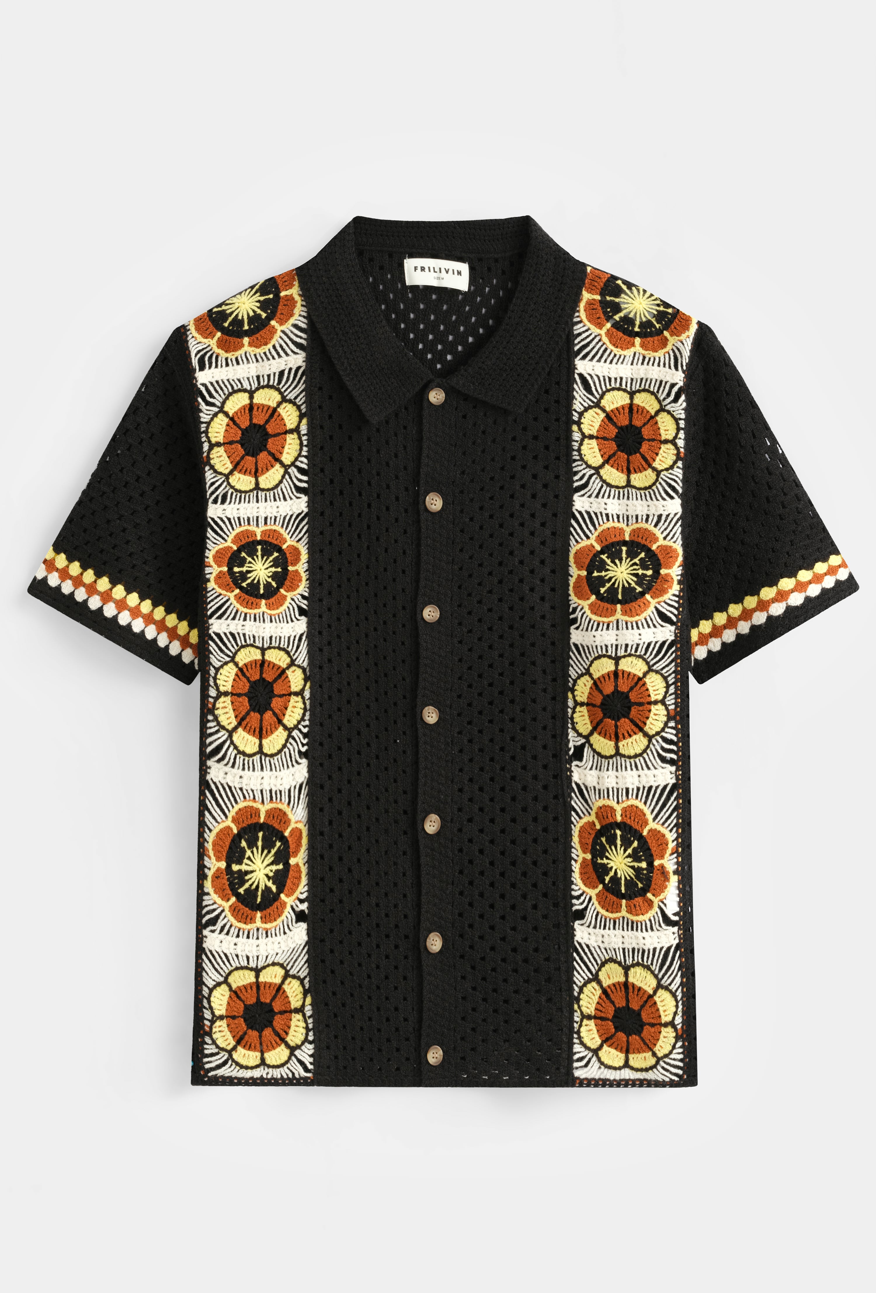 Chemise tricot floral col camp