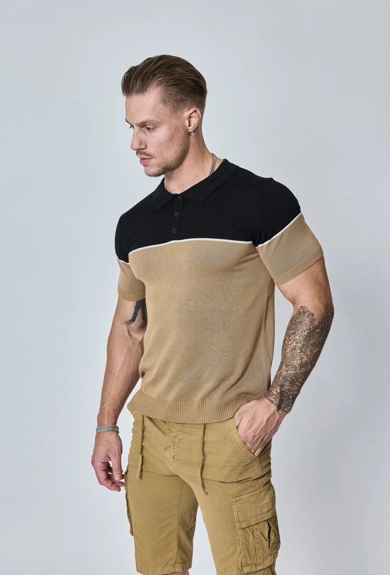 T-shirt polo en maille bicolore