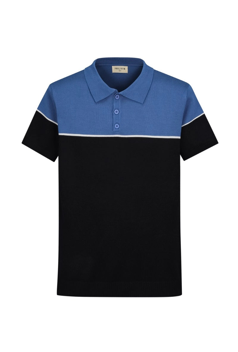 T-shirt polo en maille bicolore