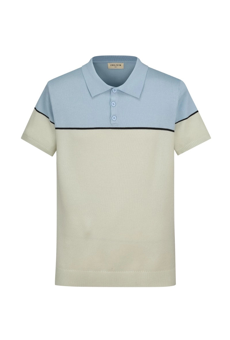 T-shirt polo en maille bicolore