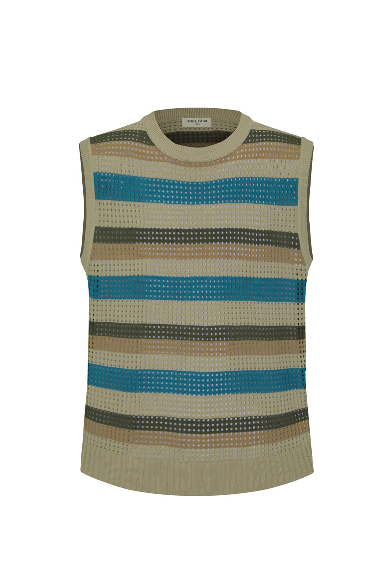 Sleeveless striped knit sweater