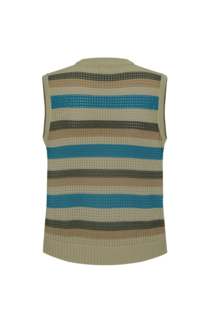 Sleeveless striped knit sweater