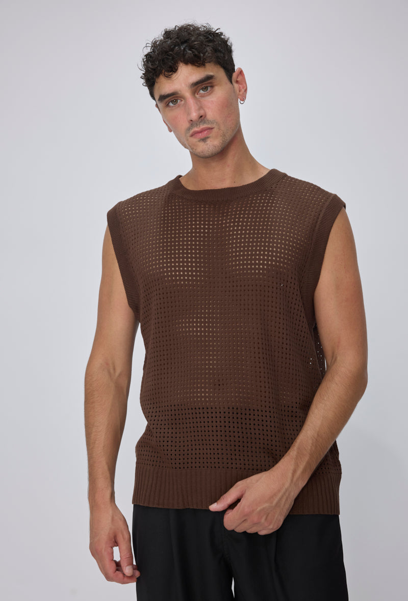 T-shirt débardeur tricot ajouré
