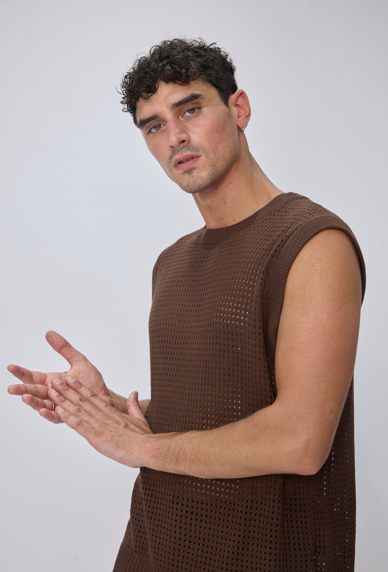 T-shirt débardeur tricot ajouré