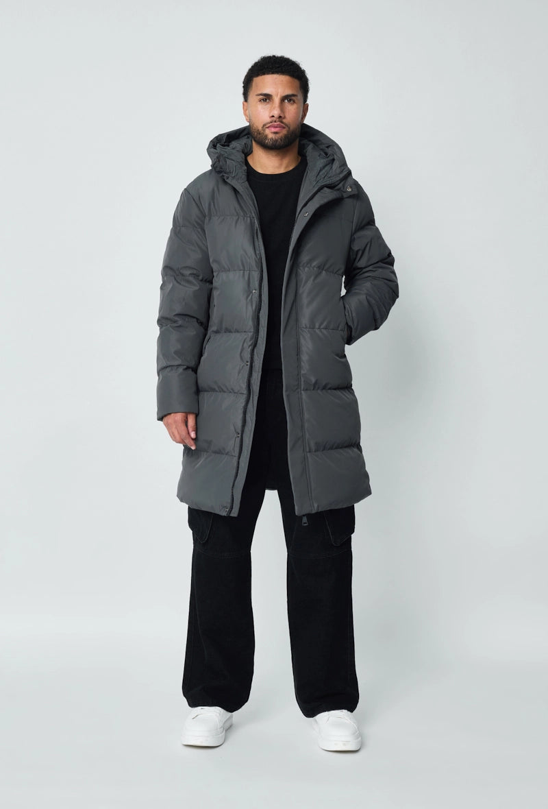 Blouson matelassé long à capuche