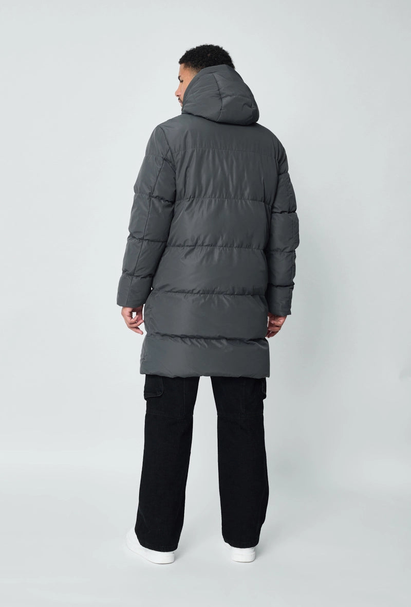 Blouson matelassé long à capuche