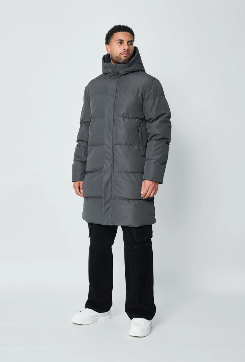 Blouson matelassé long à capuche
