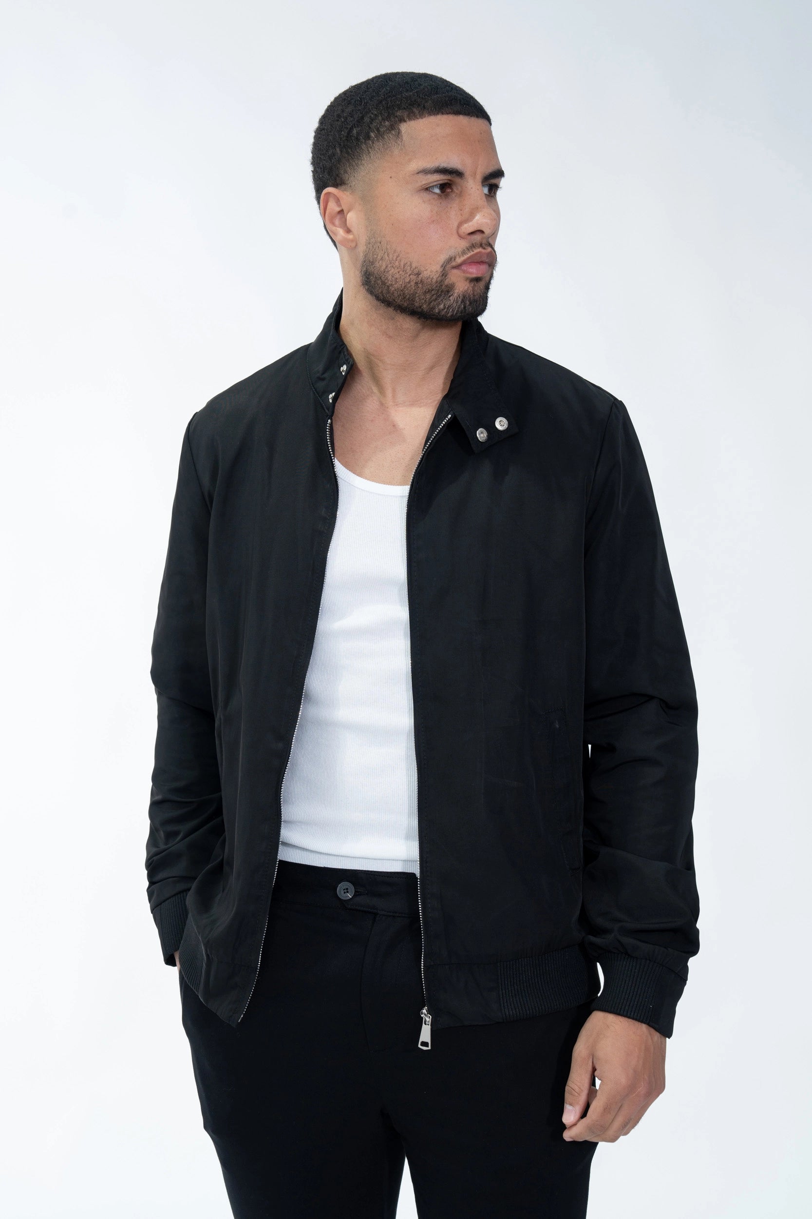 Veste unie sans capuche style biker en tissus