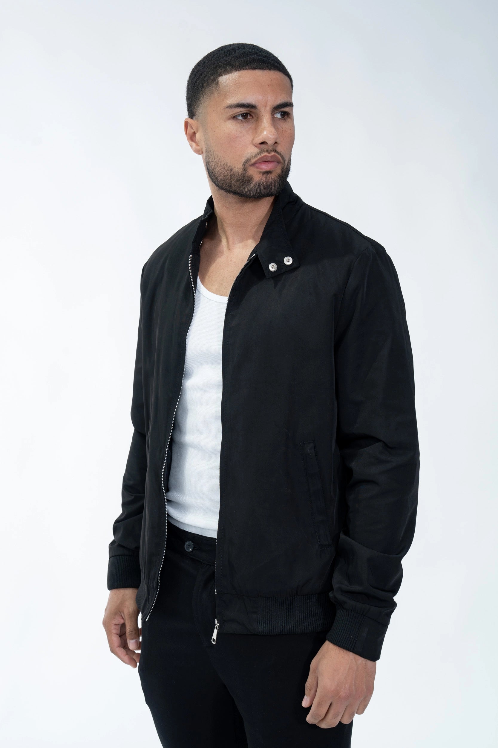 Veste unie sans capuche style biker en tissus