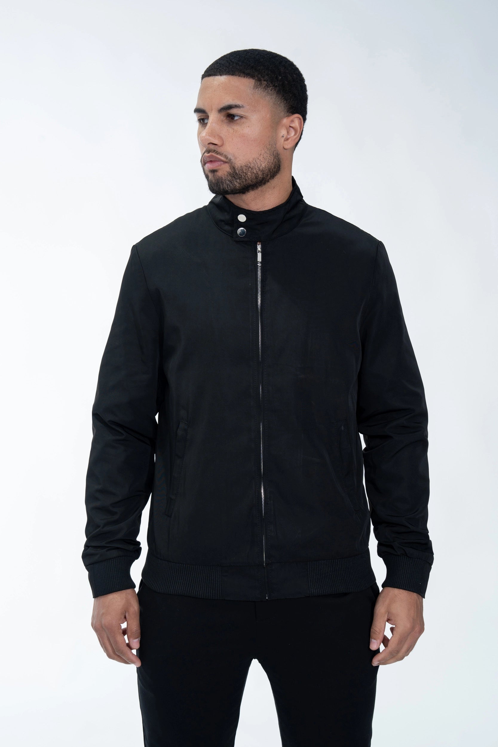 Veste unie sans capuche style biker en tissus