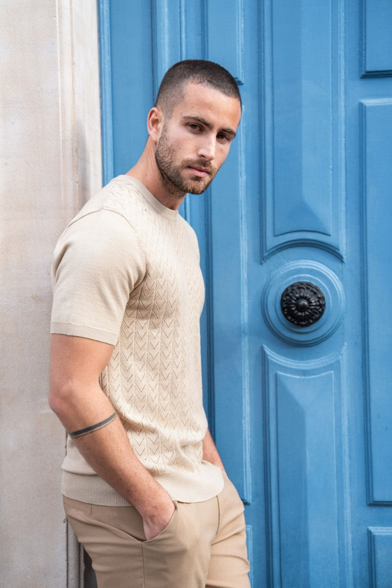 Short-sleeved T-shirt with knitted patterns