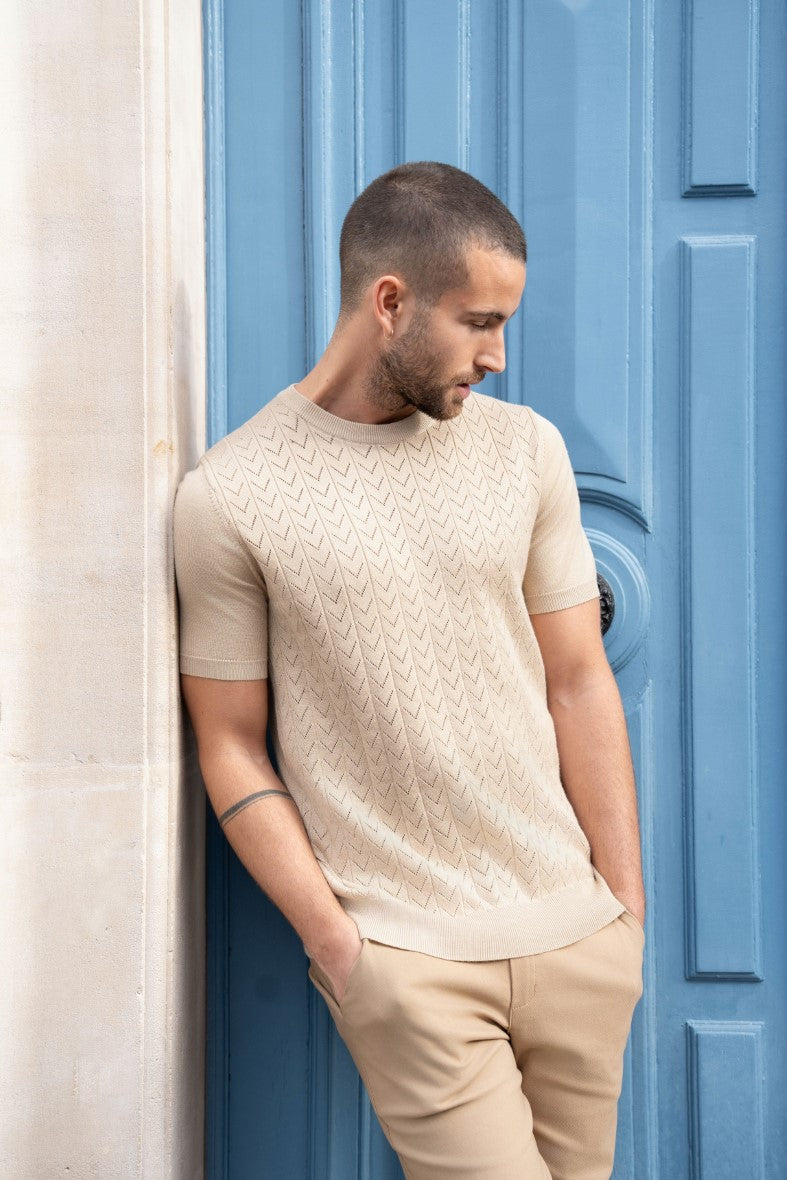 Short-sleeved T-shirt with knitted patterns