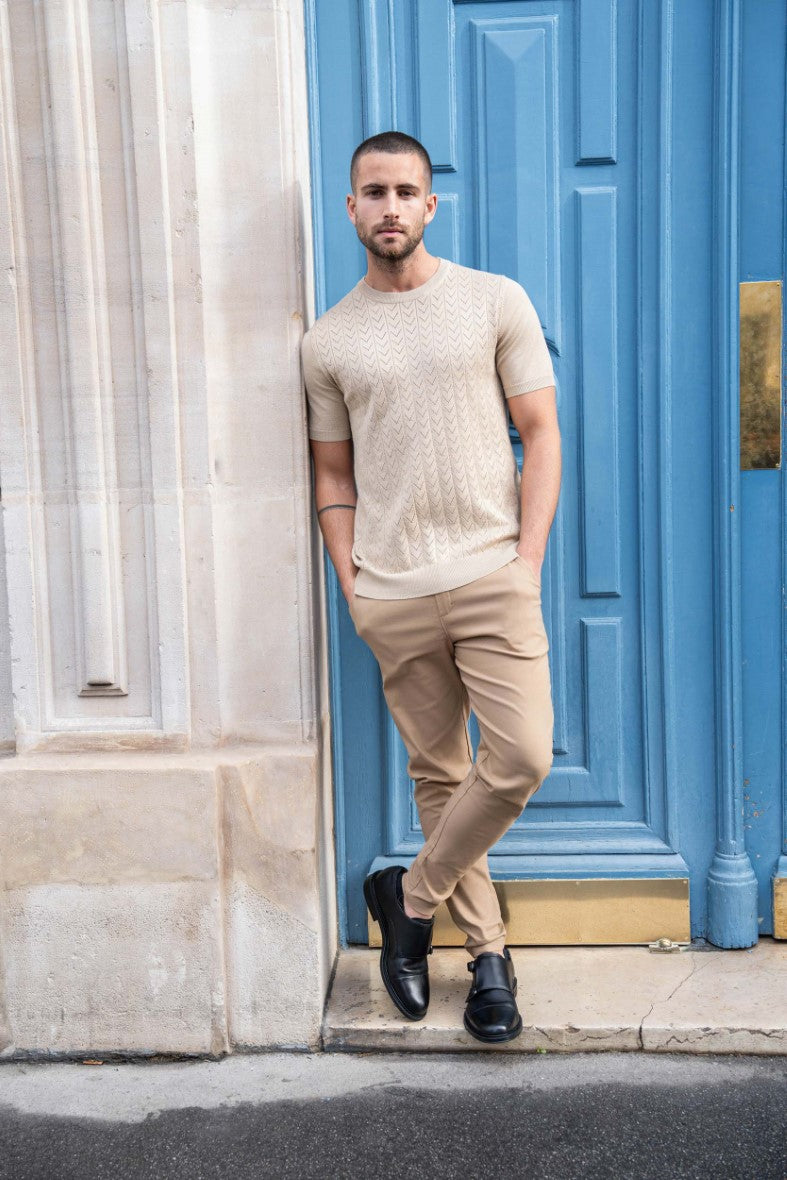 Short-sleeved T-shirt with knitted patterns