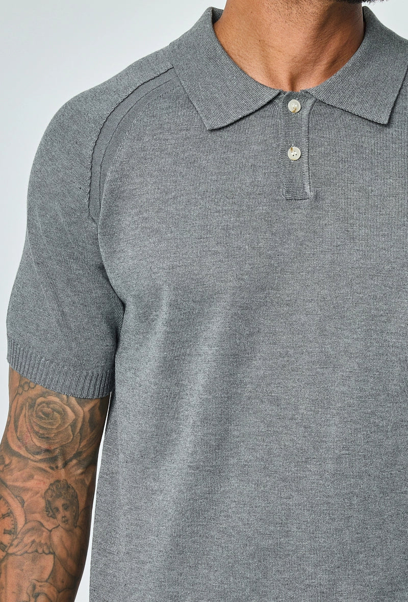 Short-sleeved plain knitted polo shirt