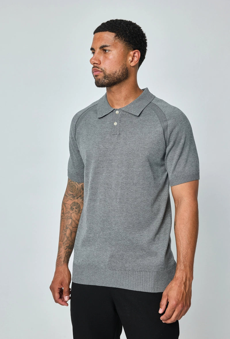 Short-sleeved plain knitted polo shirt