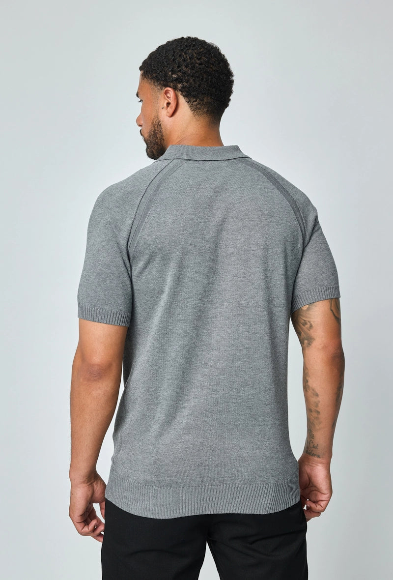 Short-sleeved plain knitted polo shirt