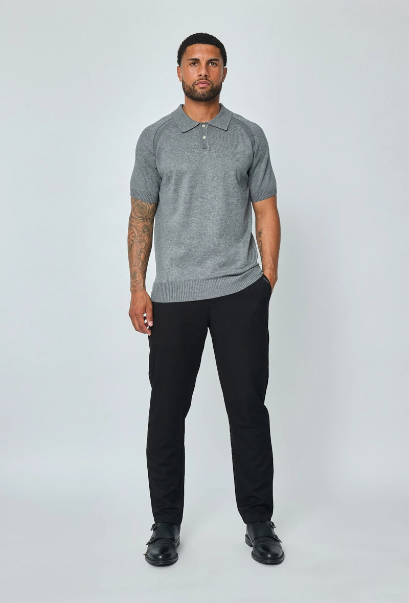 Short-sleeved plain knitted polo shirt
