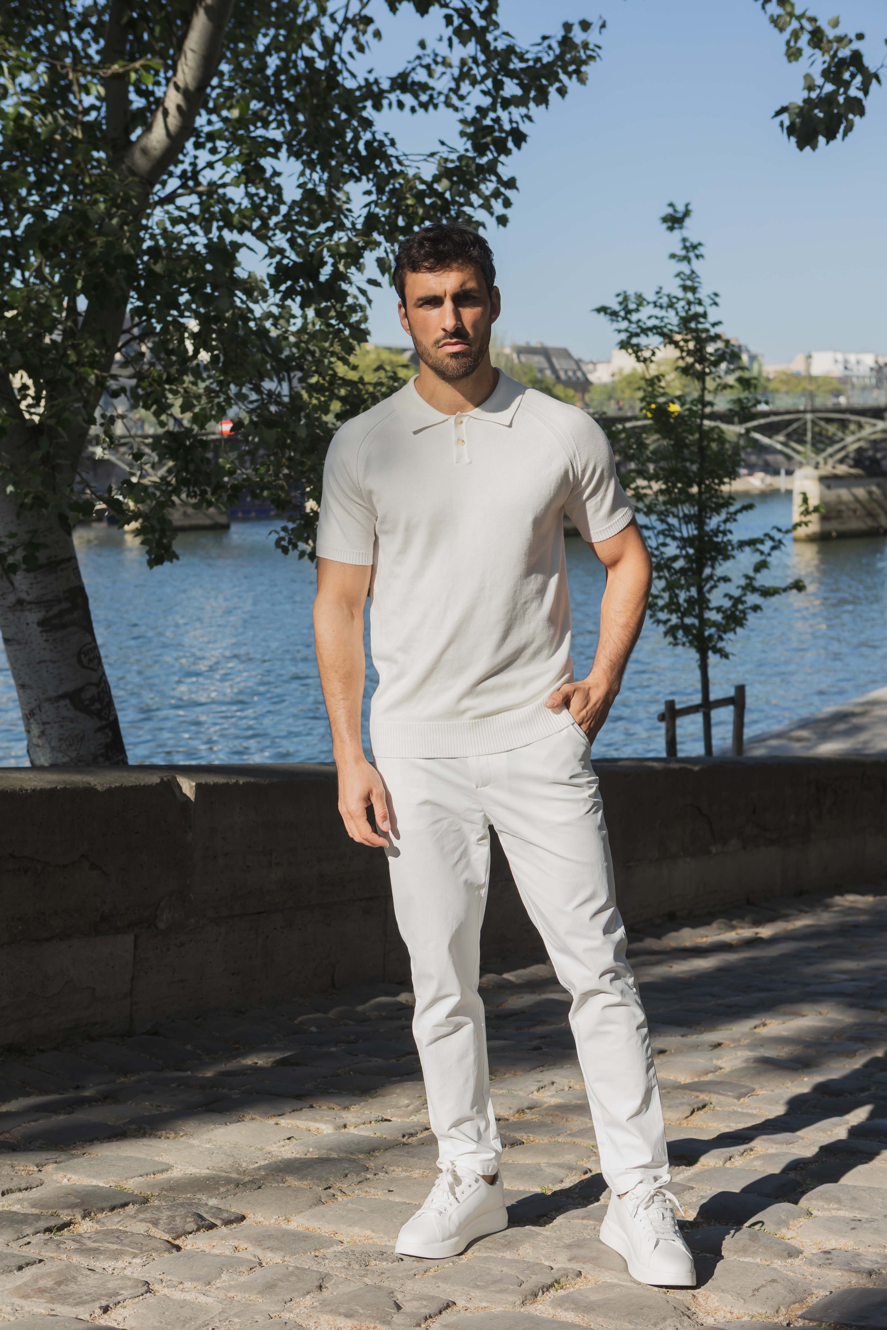 Short-sleeved plain knitted polo shirt