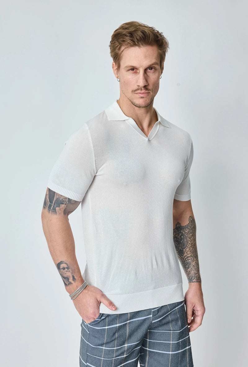 Short-sleeved plain knitted polo shirt