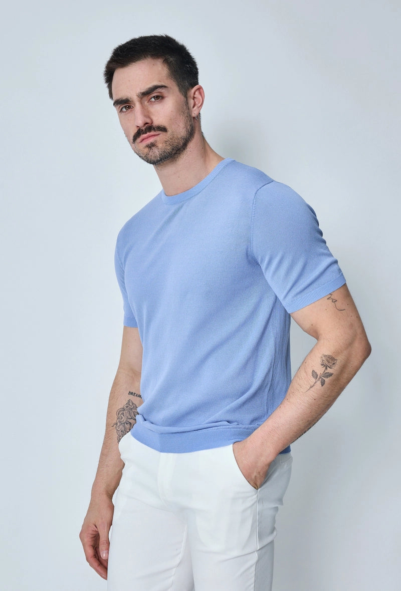 Thin plain short-sleeved knitted T-shirt