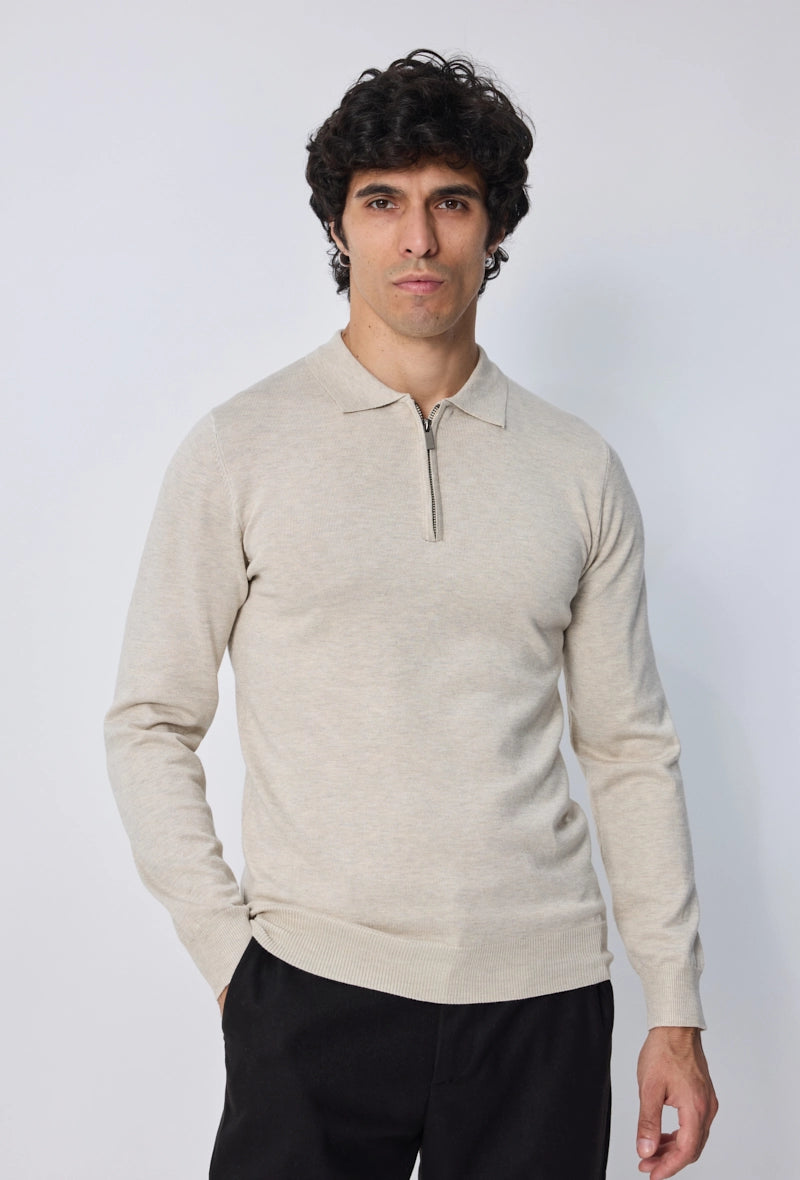 Pull à col chemise zipé