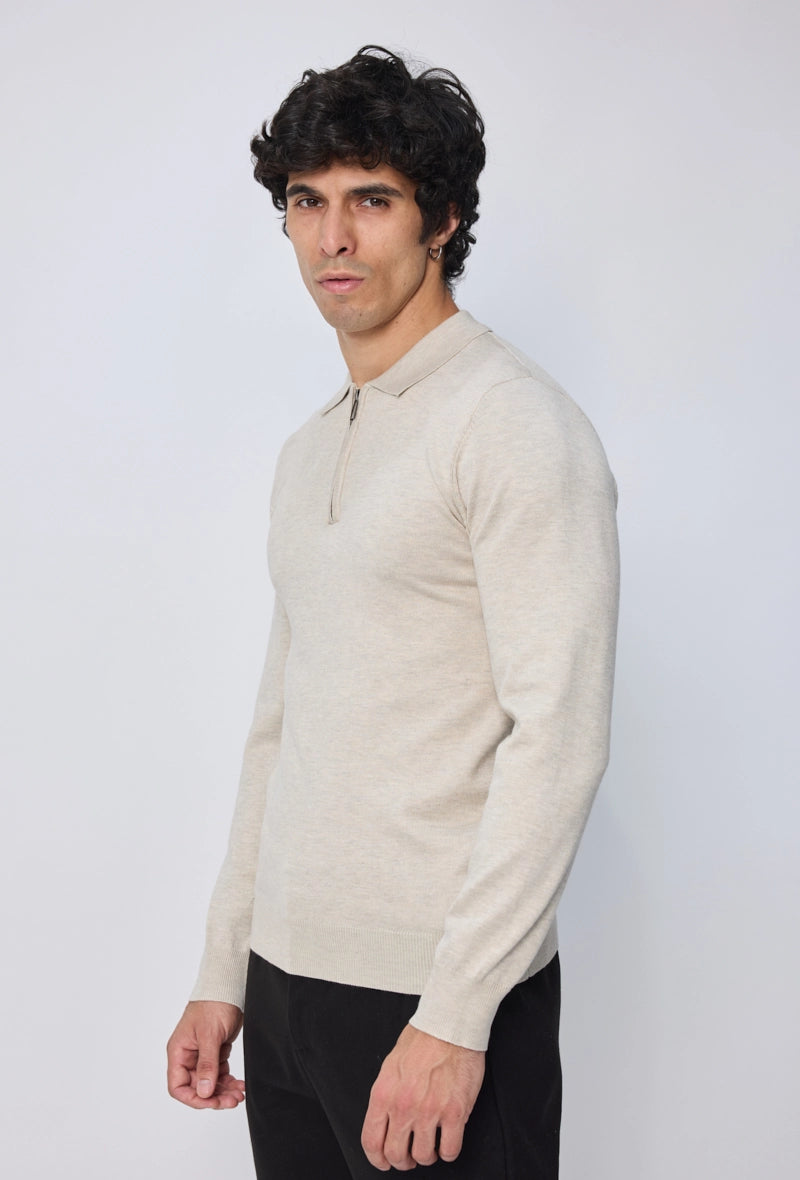 Pull à col chemise zipé