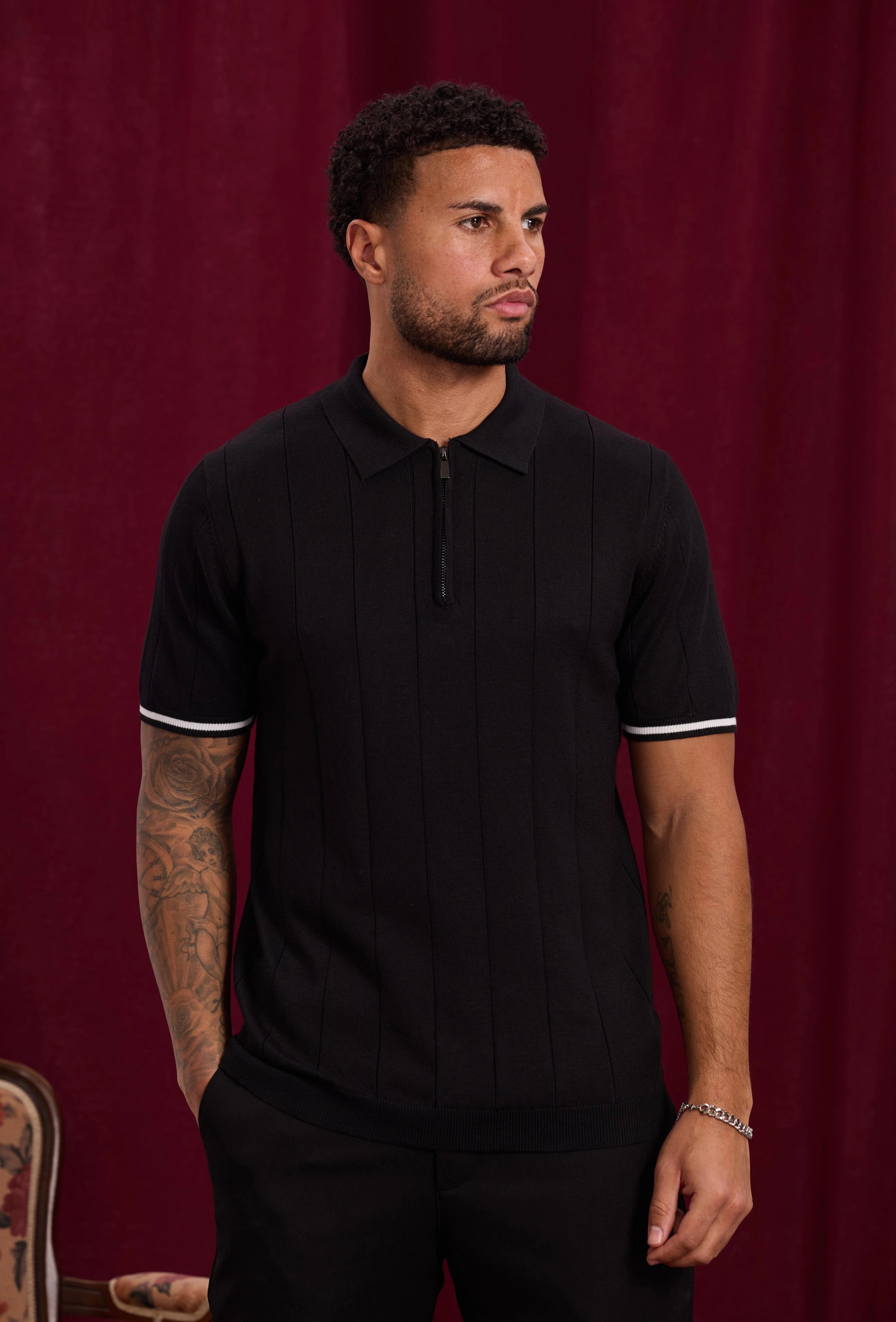 Pull à col chemise zippé
