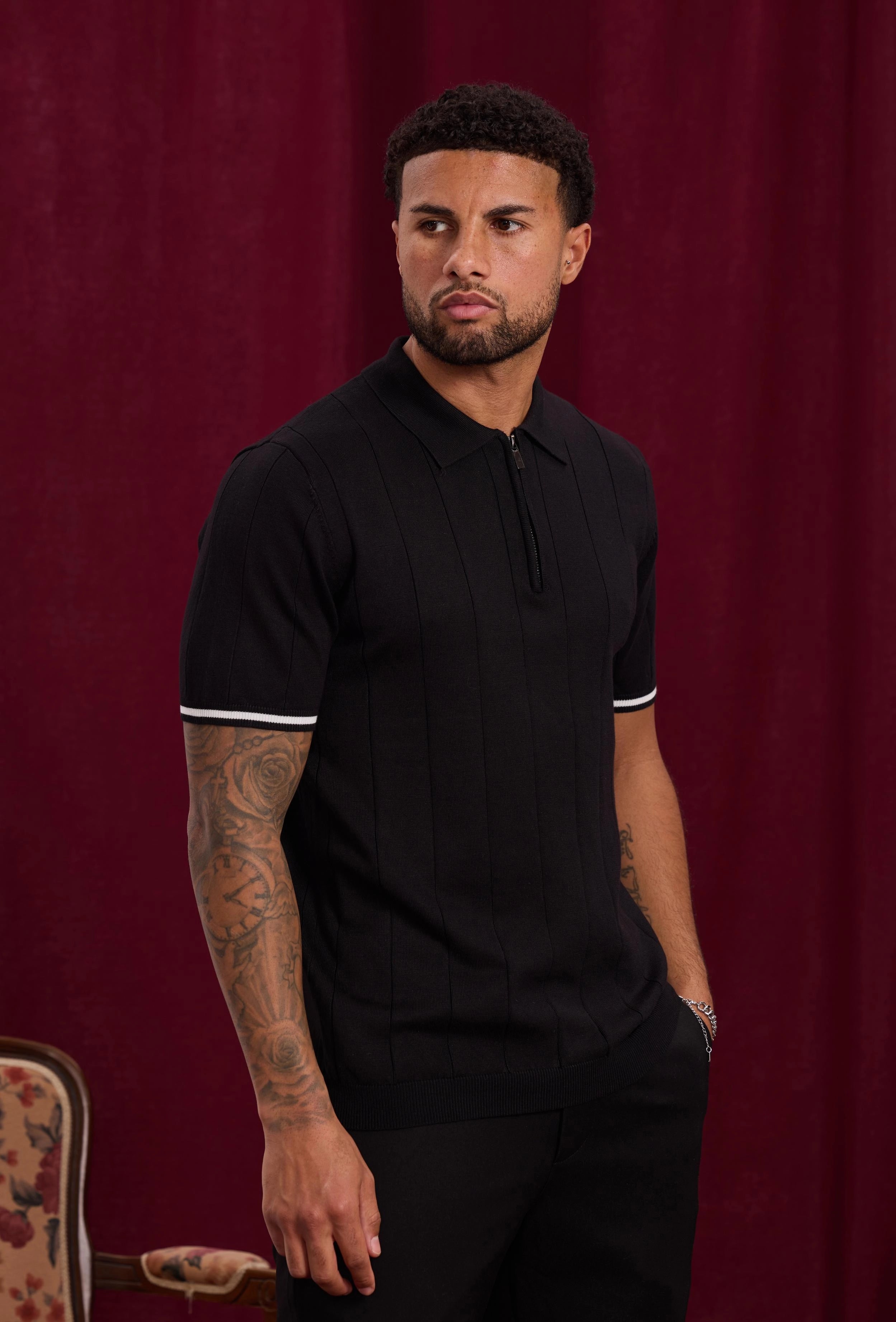 Pull à col chemise zippé