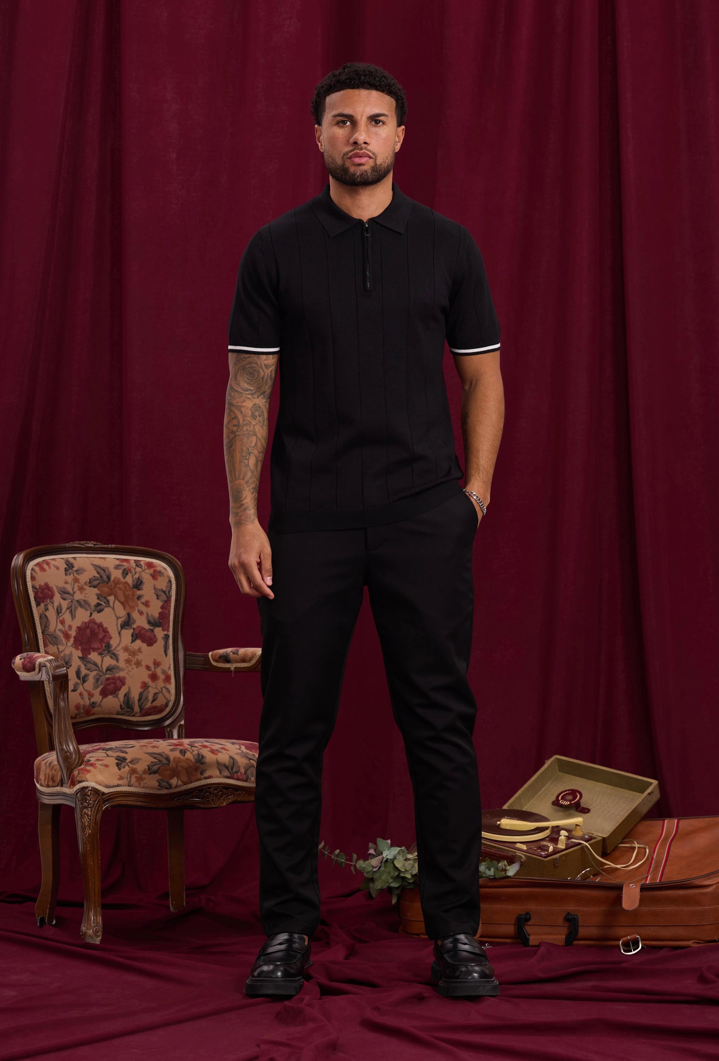 Pull à col chemise zippé