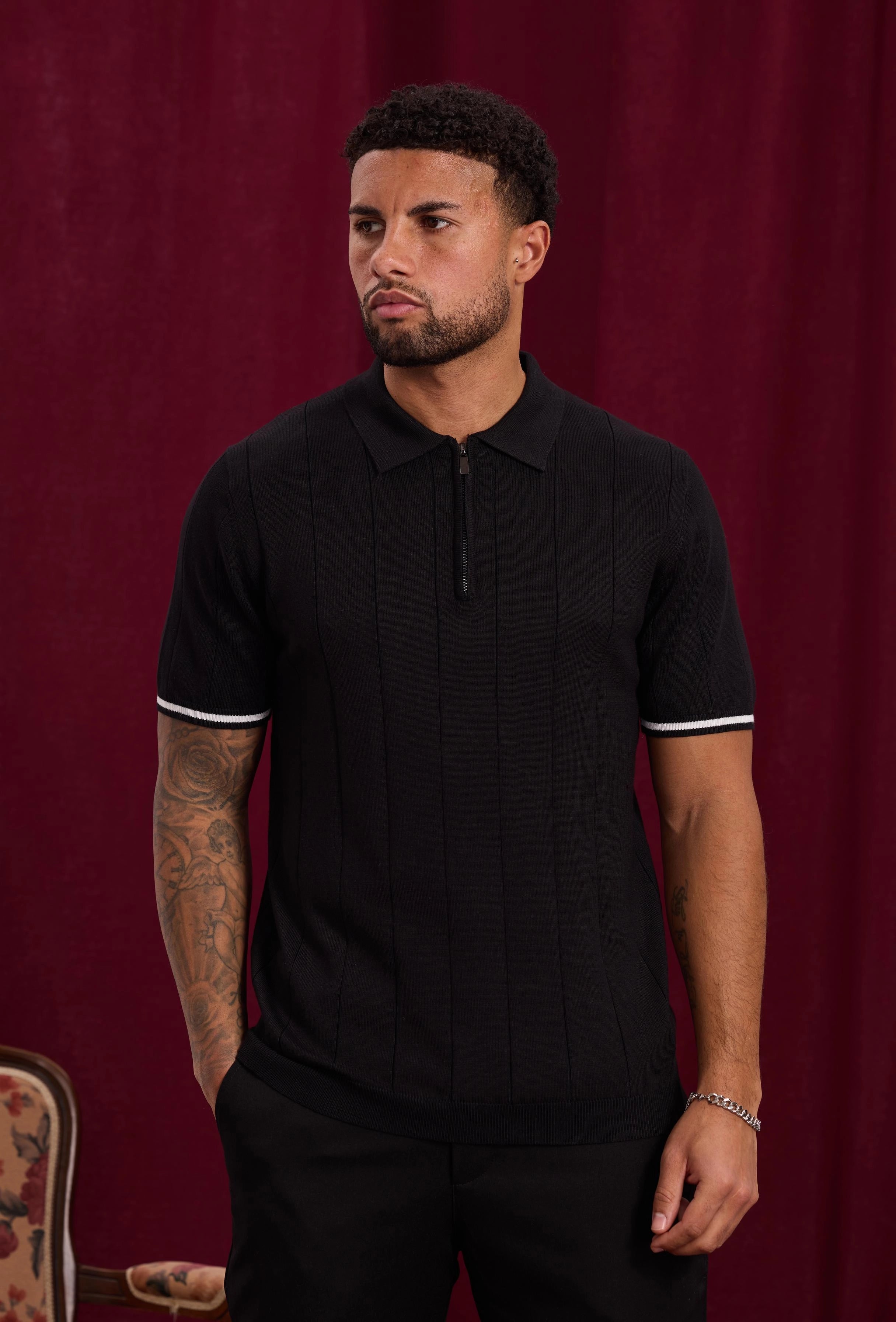 Pull à col chemise zippé