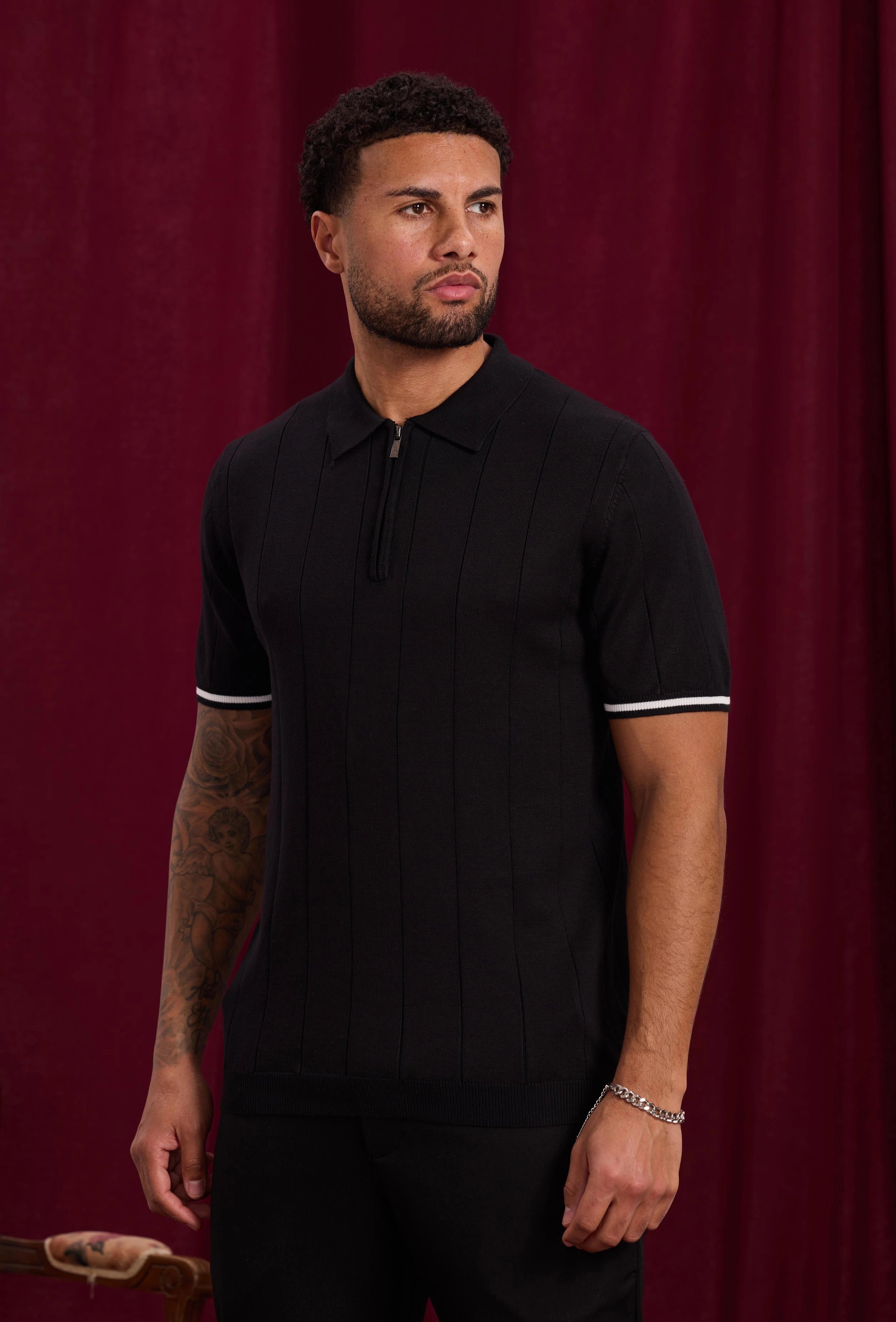 Pull à col chemise zippé