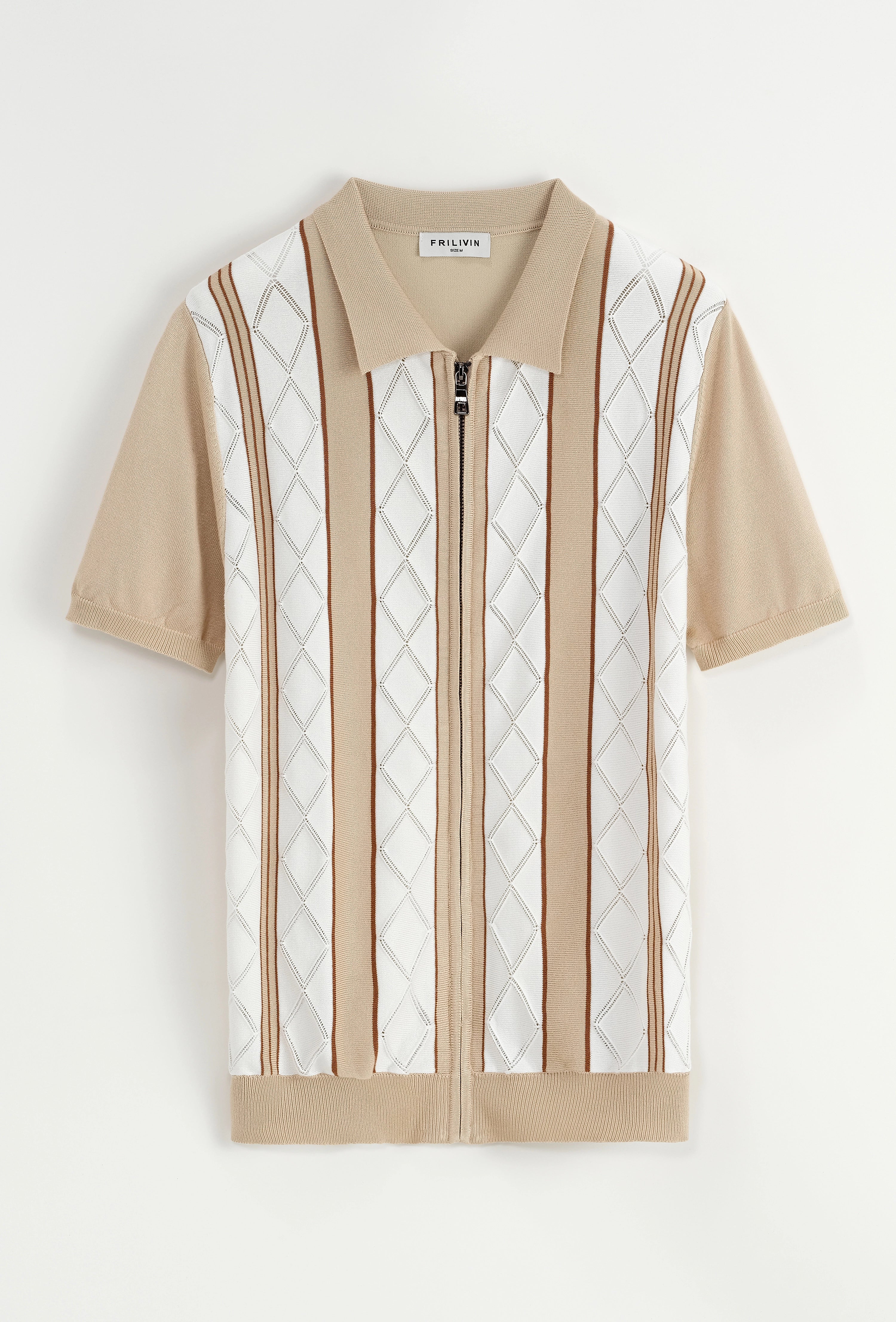 Polo manches courtes à zip en rayures