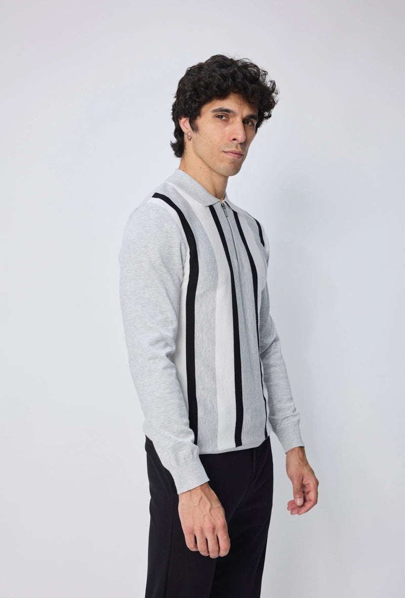 Polo manches longues à rayures verticales