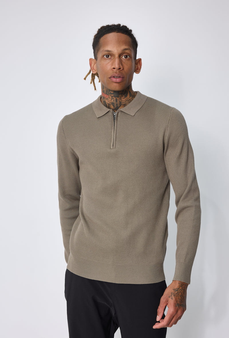 Pull polo zippé ajusté