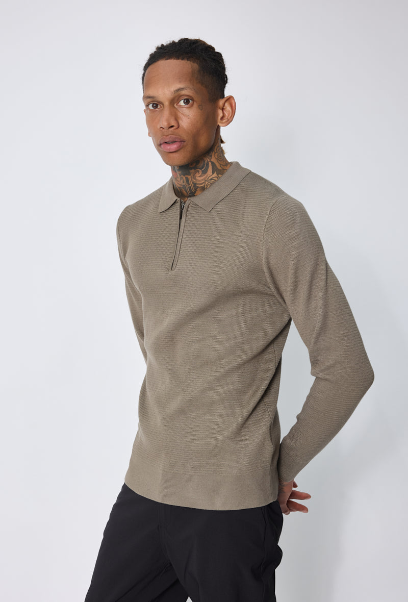 Pull polo zippé ajusté
