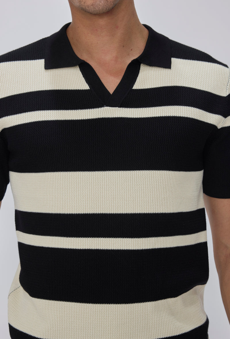 Polo col v ouvert rayé
