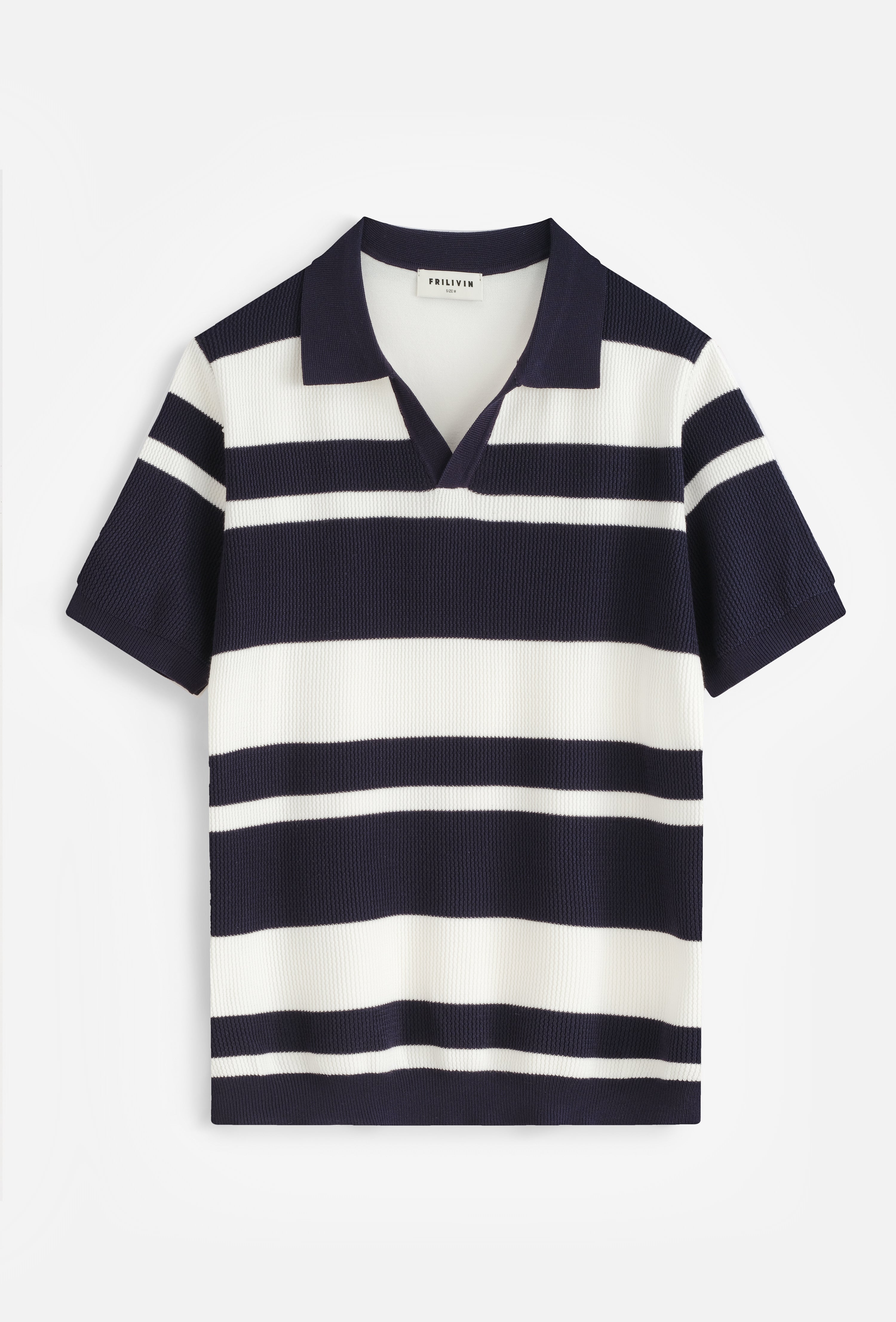 Polo col v ouvert rayé