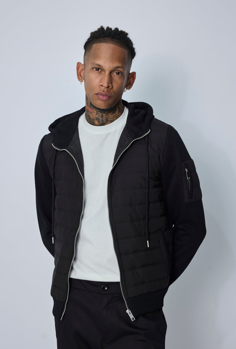 Veste bi matière à capuche ajustable avec lacet