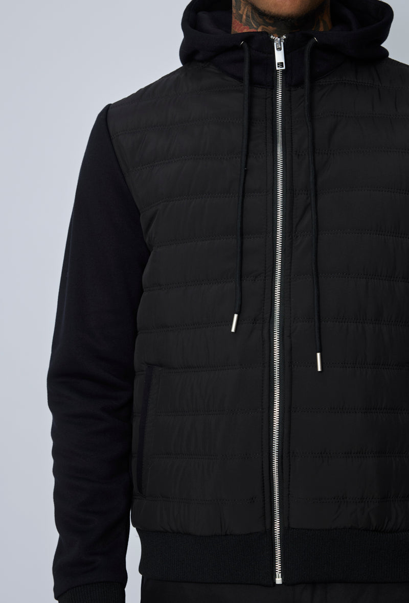 Veste bi matière à capuche ajustable avec lacet