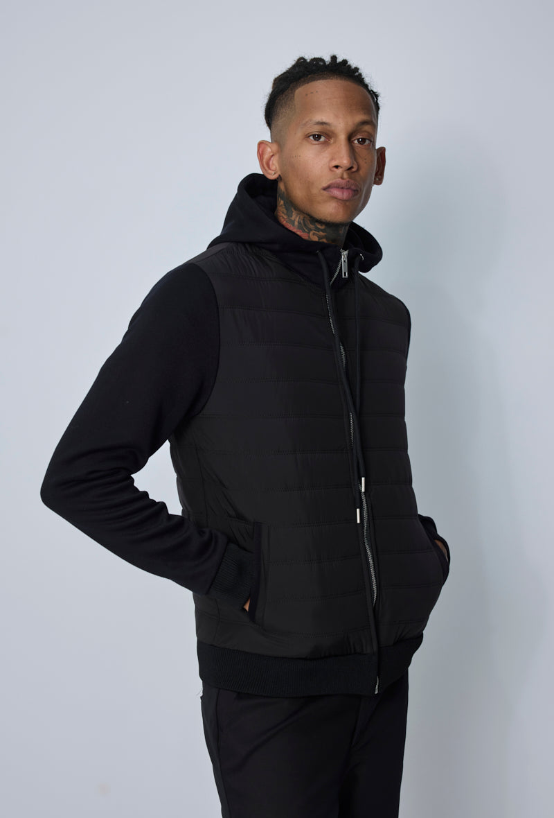 Veste bi matière à capuche ajustable avec lacet