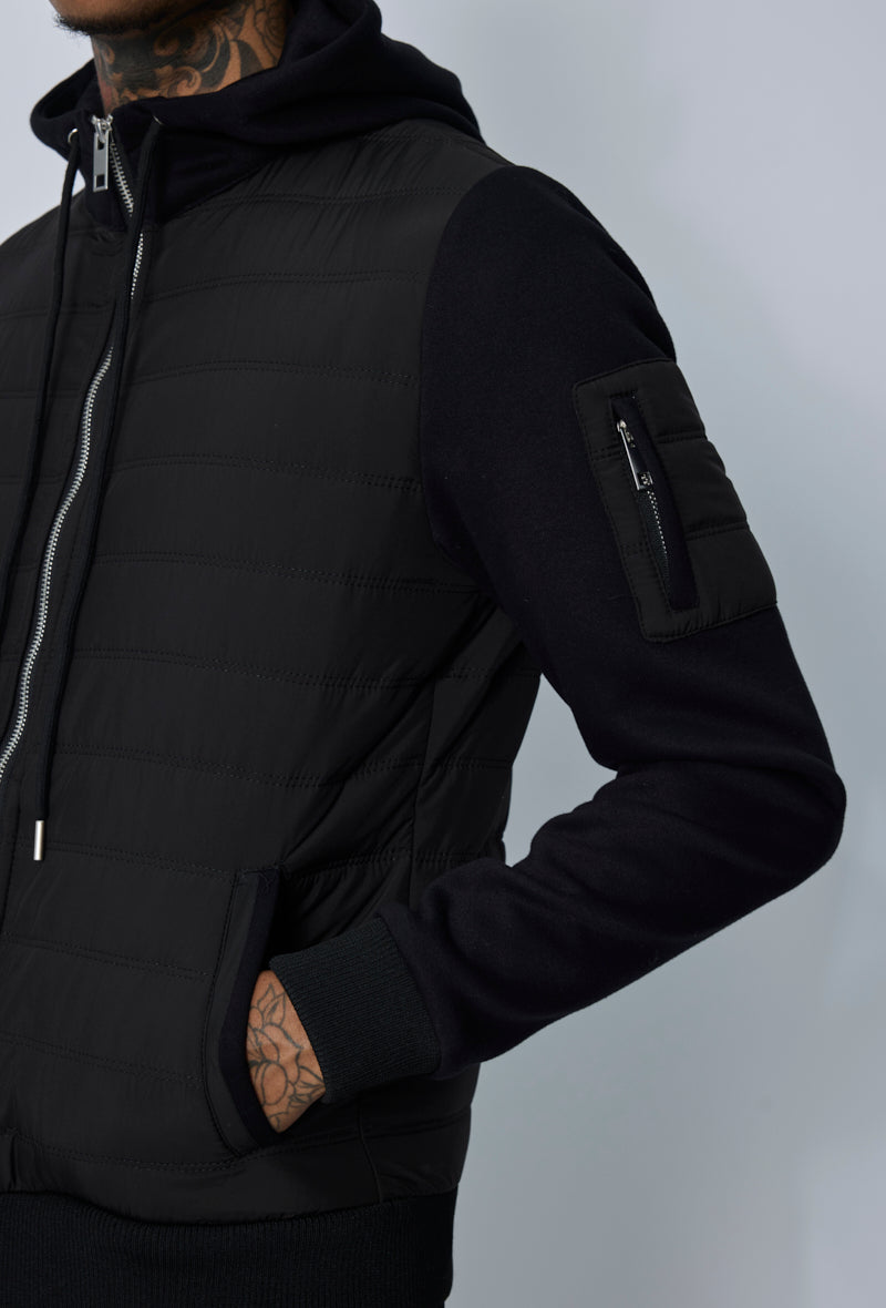 Veste bi matière à capuche ajustable avec lacet