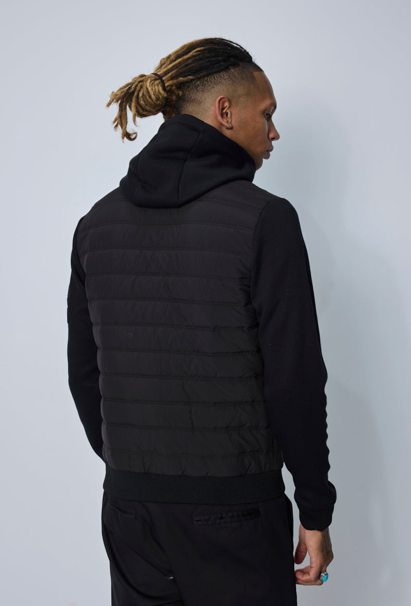 Veste bi matière à capuche ajustable avec lacet