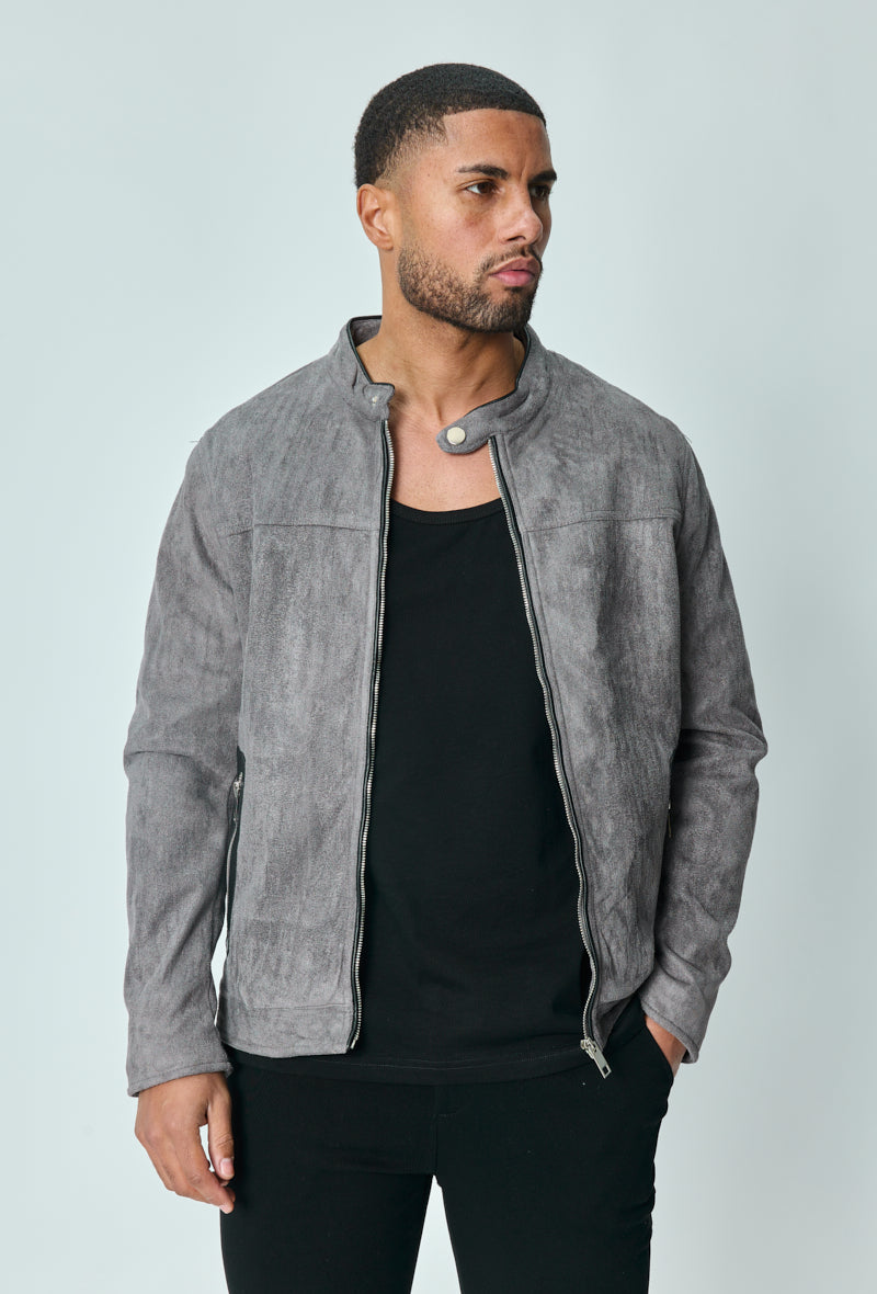 Faux suede biker jacket