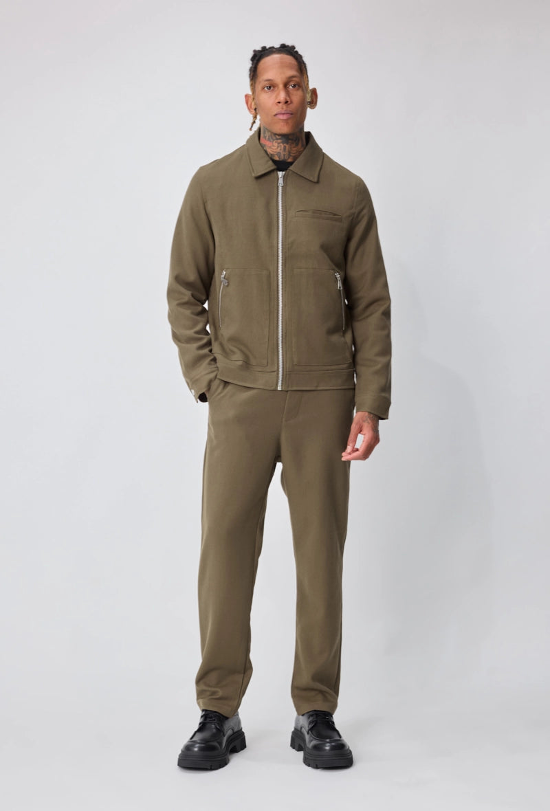 Ensemble veste pantalon uni avec fermeture zippée