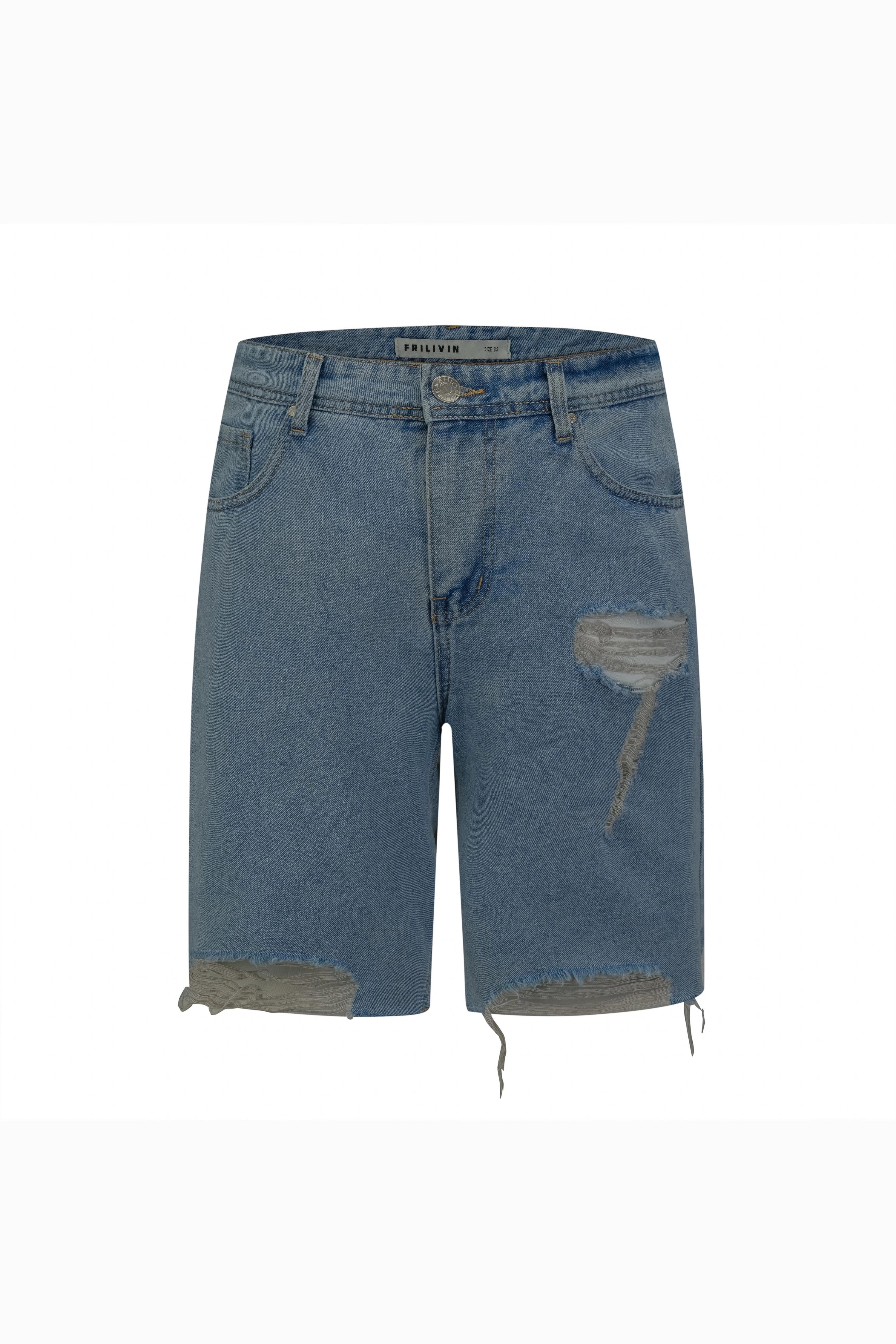 Washed denim shorts with worn details